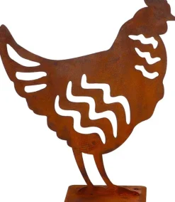 Animal en acier effet rouillé à poser (Poule)