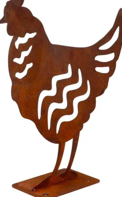 Animal en acier effet rouillé à poser (Poule)
