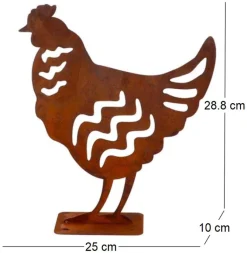 Animal en acier effet rouillé à poser (Poule)