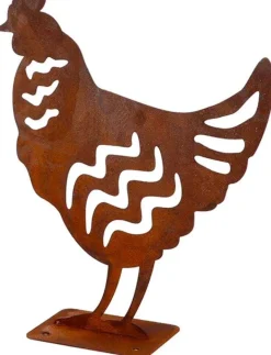 Animal en acier effet rouillé à poser (Poule)