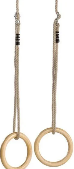 Anneaux de gym bois avec cordes chanvre (Lot de 2)
