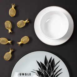 Assiette en porcelaine avec liseré doré (Lot de 6) (Assiettes plates - 20 cm)