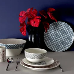 Assiette en porcelaine Cottage 20 cm (Lot de 6) (Blanc et bleu)