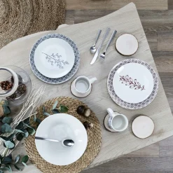 Assiette en porcelaine Cottage 20 cm (Lot de 6) (Blanc et bleu)