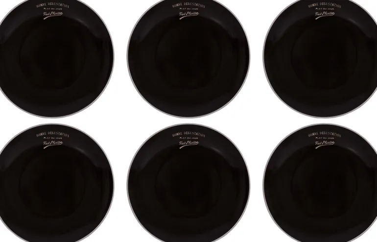 Assiettes en grès noir Bonne dégustation (Lot de 6) (Assiettes plates - 27 cm)