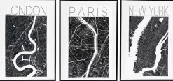 Assortiment de 3 cadres Londres/Paris/New York