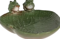 Bain oiseau en grès Nature (Grenouilles vertes)