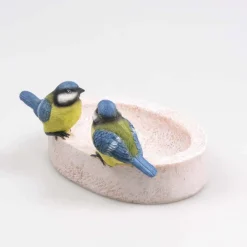 Bain oiseau en résine avec oiseaux 20 x 15 x 10.5 cm (Mésange charbonnière)