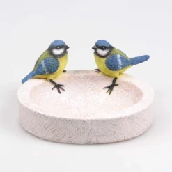 Bain oiseau en résine avec oiseaux 20 x 15 x 10.5 cm (Mésange charbonnière)