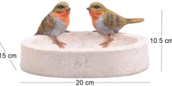 Bain oiseau en résine avec oiseaux 20 x 15 x 10.5 cm (Rouge gorge)