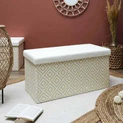 Banc coffre de rangement tressage Mirage (Blanc)