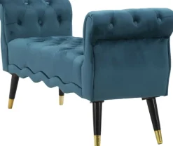 Banc en tissu Paris 120 x 40 x 60 cm (Bleu sarcelle - Noir et Doré)