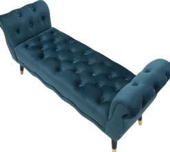 Banc en tissu Paris 120 x 40 x 60 cm (Bleu sarcelle - Noir et Doré)