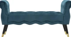 Banc en tissu Paris 120 x 40 x 60 cm (Bleu sarcelle - Noir et Doré)