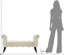 Banc en tissu Paris 120 x 40 x 60 cm (Crème - Noir et Doré)