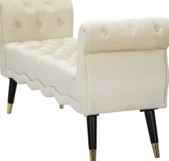 Banc en tissu Paris 120 x 40 x 60 cm (Crème - Noir et Doré)