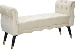 Banc en tissu Paris 120 x 40 x 60 cm (Crème - Noir et Doré)