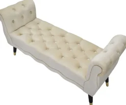 Banc en tissu Paris 120 x 40 x 60 cm (Crème - Noir et Doré)