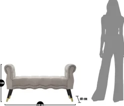 Banc en tissu Paris 120 x 40 x 60 cm (Gris - Noir et Doré)