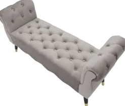 Banc en tissu Paris 120 x 40 x 60 cm (Gris - Noir et Doré)