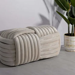 Banc en tissu Softy 90 x 45 x 45 cm (Crème)
