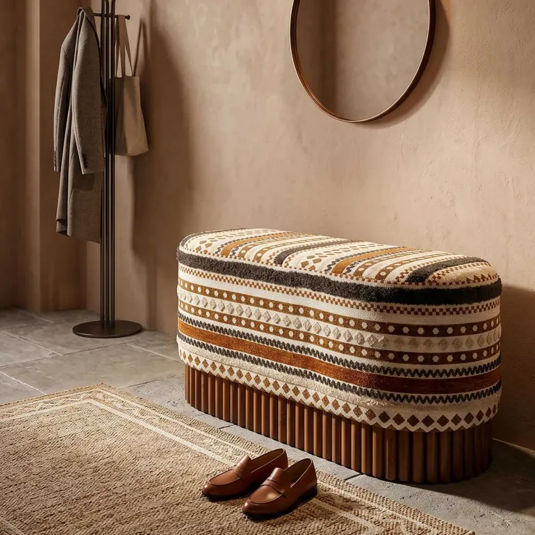 Banc ovale en tissu Etnic 82 x 40 x 40 cm