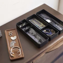 Boite à bijoux 3 niveaux en plastique Slim (Noir)