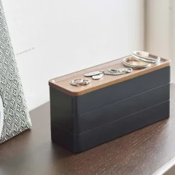 Boite à bijoux 3 niveaux en plastique Slim (Noir)