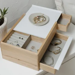 Boite à bijoux tiroir secret Stowit (Bois clair)