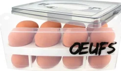 Boite à oeufs en plastique 24 emplacements 2 étages (Couvercle jaune clair)