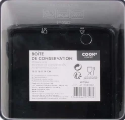 Boîte de conservation transparente à messages couvercle noir (16.5 x 16 x 14 cm)