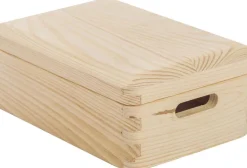 Boîte de rangement en pin massif avec couvercle (Taille 1)