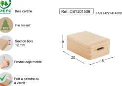 Boîte de rangement en pin massif avec couvercle (Taille 1)