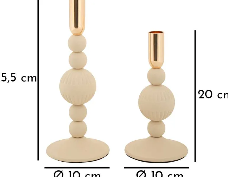 Bougeoir en métal Aster (Lot de 2) (Crème et doré)