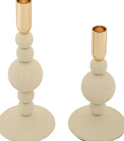 Bougeoir en métal Aster (Lot de 2) (Crème et doré)