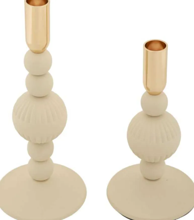 Bougeoir en métal Aster (Lot de 2) (Crème et doré)