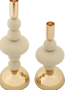 Bougeoir en métal Galaxy (Lot de 2) (Crème et doré)