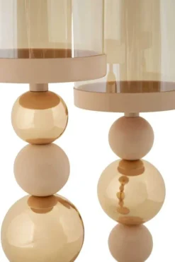 Bougeoir en métal Glazed (Lot de 2) (Rose et doré)