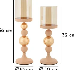 Bougeoir en métal Glazed (Lot de 2) (Rose et doré)