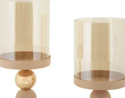 Bougeoir en métal Glazed (Lot de 2) (Rose et doré)