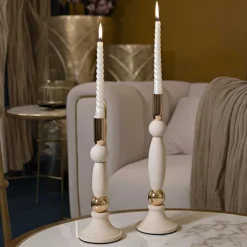 Bougeoir en métal Strek (Lot de 2) (Crème et doré)
