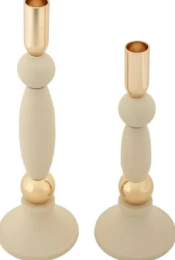 Bougeoir en métal Strek (Lot de 2) (Crème et doré)