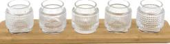 Bougeoirs en verre avec support en bambou