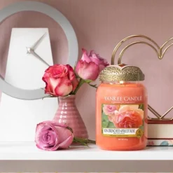 Bougie jarre en verre senteur rose et abricot (Moyen modèle)