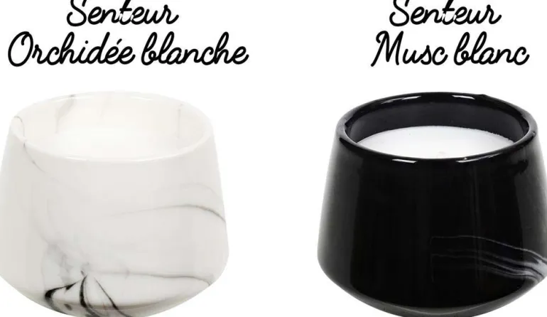 Bougie parfumée en pot Marble 6.5 cm (Lot de 2) (6,5 x 8,5 cm)