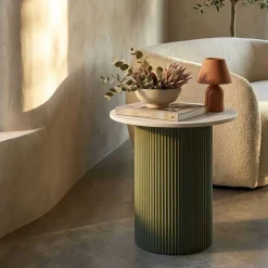 Bout de canapé en métal et marbre artificiel Frankfurt (Modèle 2)