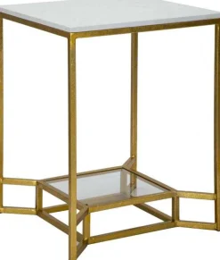 Bout de canapé en métal plateau imitation marbre Double 47 x 47 x 60 cm