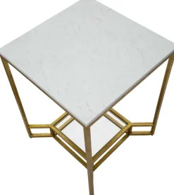 Bout de canapé en métal plateau imitation marbre Double 47 x 47 x 60 cm