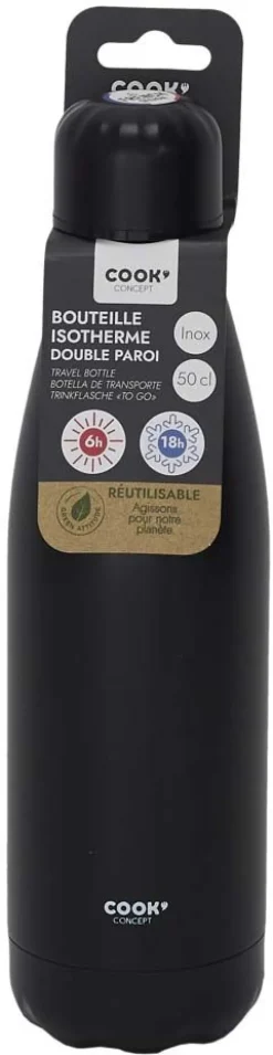 Bouteille de transport en acier inoxydable double paroi 50 cl (Noir)