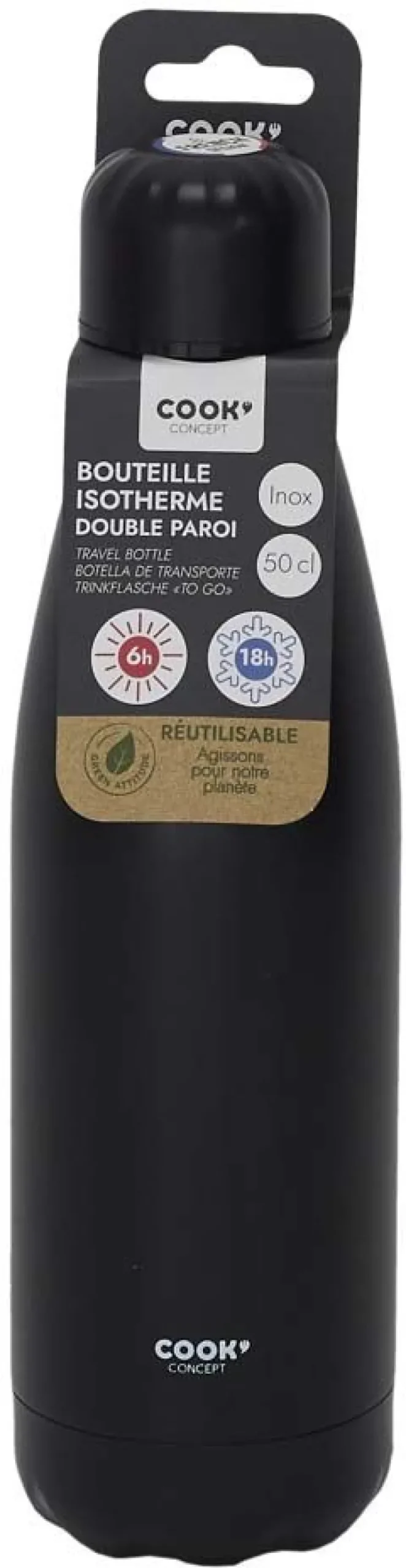 Bouteille de transport en acier inoxydable double paroi 50 cl (Noir)